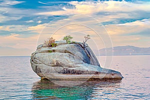 Bonsai Rock in Lake Tahoe is a popular tourist destination. photo