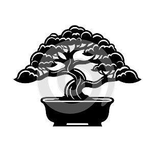 Bonsai silhouette in black color. Vector template for tattoo or laser cutting