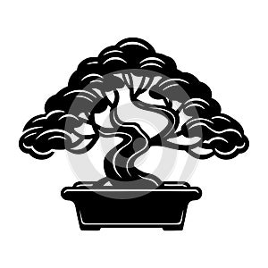 Bonsai silhouette icon in black color. Vector template for tattoo or laser cutting