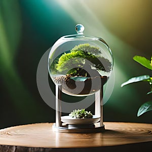 Bonsai terrarium tree plant green dark backdrop