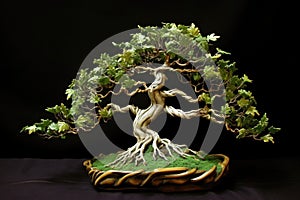 bonsai tree with clipped leaves and branches