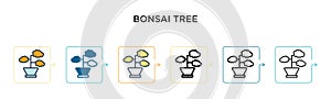 Bonsai tree vector icon in 6 different modern styles. Black, two colored bonsai tree icons designed in filled, outline, line and