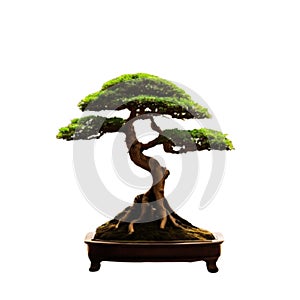 A bonsai tree on a white background