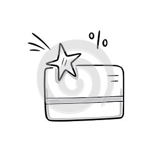 Bonus card doodle icon. Loyalty program coupon card hand drawn sketch style icon. Bonus earn, discount program doodle