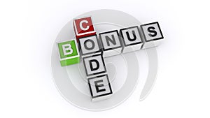 Bonus code word block on white