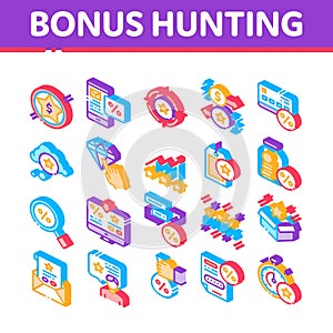 Bonus Hunting Isometric Elements Icons Set Vector