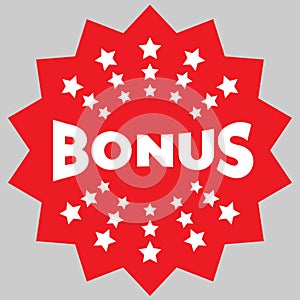 Bonus isolated icon, ad sticker. Red bonus sign for promotion design. Advertising, marketing promo design. Special offer sale