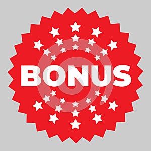 Bonus isolated icon, sticker. Red bonus sign for promotion design. Advertising for marketing promo design. Special offer sale