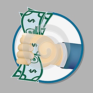 bonus money in hand. Businessman holding a money illustration, vector