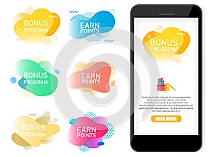 Bonus program, earn points label banner vector set