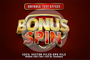 Bonus spin 3d text effect with golden style premium vectors