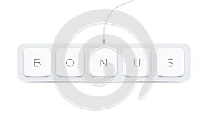 Bonus word written with computer buttons over white background