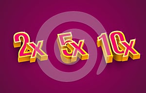 Bonus 2x, 5x, 10x prize winner, big jackpot game, casino sign set. Vector