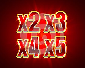Bonus 2x, 3x, 4x, 5x prize winner, big jackpot game, casino sign set. Vector