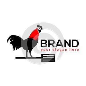 Rooster meat restaurant logo vector. Flat design.