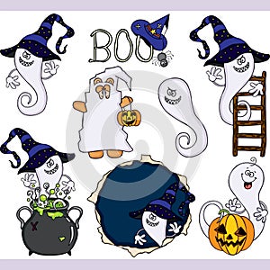 Boo ghost Halloween set digital elements