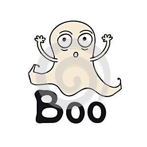 Boo. Ghost time. Halloween theme. Handdrawn lettering phrase. Design element for Halloween. Vector handwritten