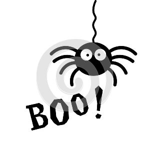 Boo, Happy Halloween poster with funny spider