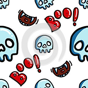 Boo and skull halloween seamless pattern