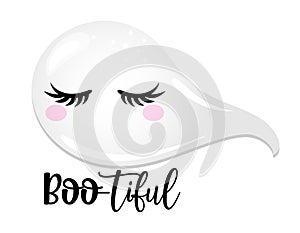 Boo-tiful beautiful, Happy Halloween - beautiful ghost girl. Spooky ghost doodle draw for print