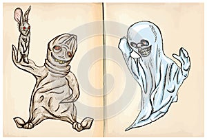 Boogey and ghost - hand drawings, vector photo