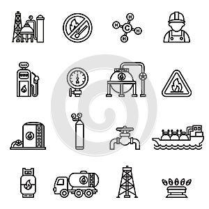 Gas industry extraction production and transportation gas icons set with tanker truck petroleum can and pump.