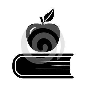 Book and apple, black and white icon. Vector
