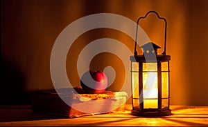 Book apple and lantern