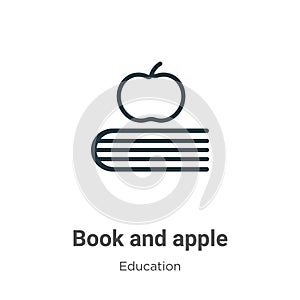 Book and apple outline vector icon. Thin line black book and apple icon, flat vector simple element illustration from editable