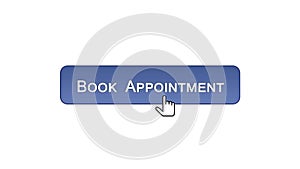 Book appointment web interface button clicked with mouse, violet color, calendar