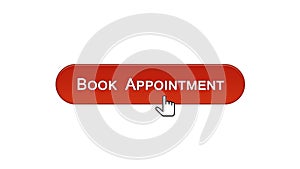 Book appointment web interface button clicked with mouse, wine red, calendar