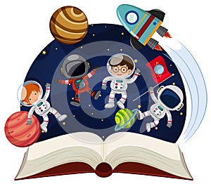 Book about astronomy with astronauts and planets