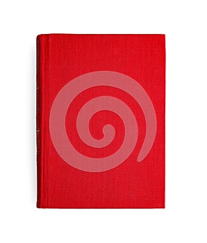 Book with blank red cover on white background