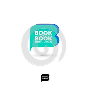 Book and book logo. B letter. Digital library chat emblem. The literary community.