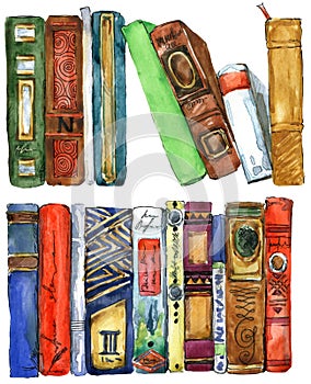 Book. Book watercolor illustration. Books shelf background.