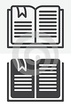 Book with bookmark line and solid vector icon set