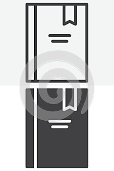 Book with bookmark line and solid vector icon set