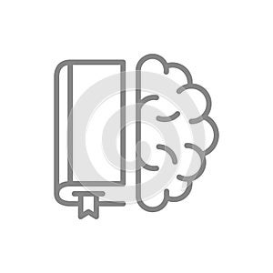 Book with brain line icon. Encyclopedia, education course symbol