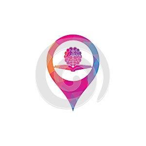 Book brain map pin shape concept logo design.