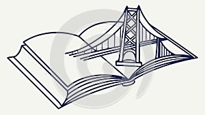 Book with bridge illustration, symbolizing connection and knowledge, vector design Generative AI
