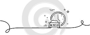 Book car line icon. Rental time service sign. Continuous line with curl. Vector
