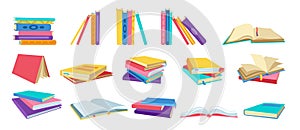 Book cartoon set hardbacks pages library vector photo