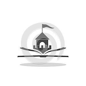 Book and castle logo icon with shadow