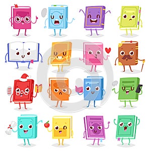 Book character vector cartoon emotion textbook with childish face expression on notebook cover illustration educational