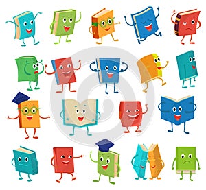 Book character vector cartoon emotion textbook with childish face expression on notebook cover at school illustration