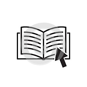 Book on computer line icon. Electronical, cursor, screen. Online education concept