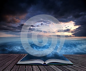 Book concept Fantasy skyscape sunset over surreal vortex formation