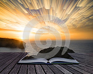 Book concept Unique abstract time lapse stack sunrise landscape photo