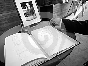 The book of condoleances for Helmut Kohl at European Parliament