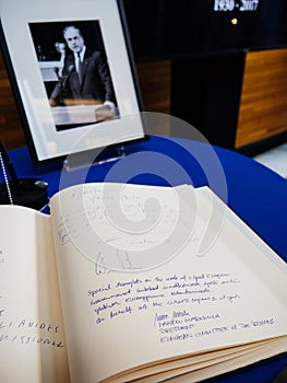 The book of condoleances for Helmut Kohl at European Parliament